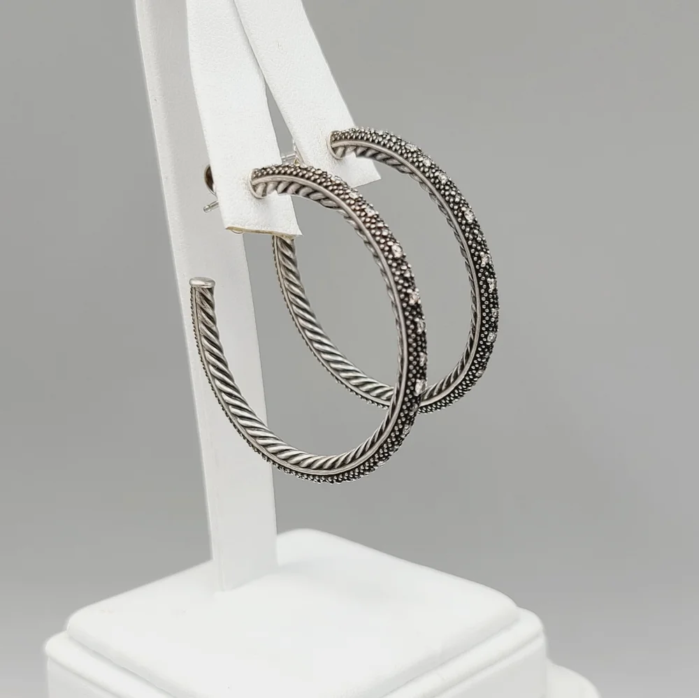 David Yurman Large Midnight Melange Hoop Earrings With Diamonds - Picture 7 of 12